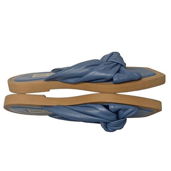 Jimmy Choo Tropica Blue Leather Flat Sandals EU 38 Slip On Square Toe Slide - Picture 7 of 9